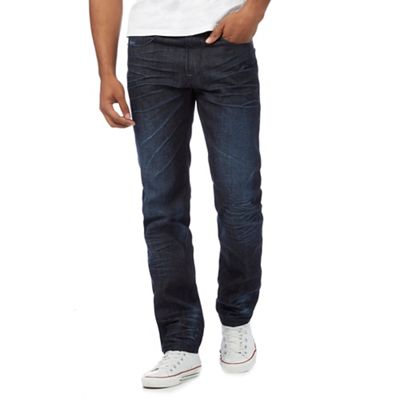 Dark blue tonal mid wash straight leg jeans